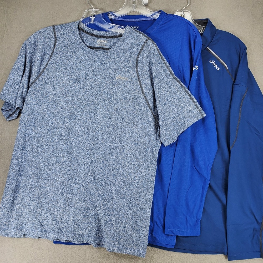 Lot 3 ASICS Running 3 Shirt‎ Sz L 1/4 Zip T Shirt Long Short Sleeve Performance